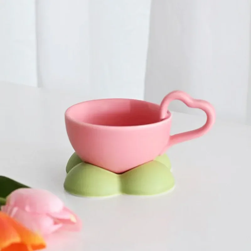 

TingKe Korean-style ins cute love handle ceramic mug creative cloud-shaped cup base modern simple home coffee cup and saucer set
