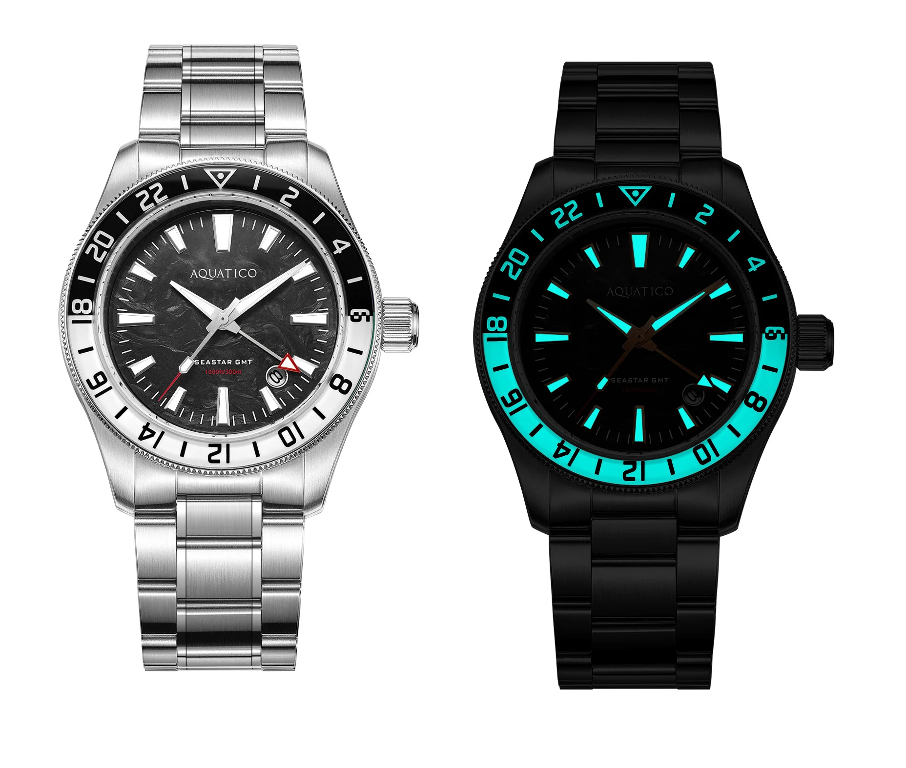 Sea Star GMT Black Dial Black White lume Bezel