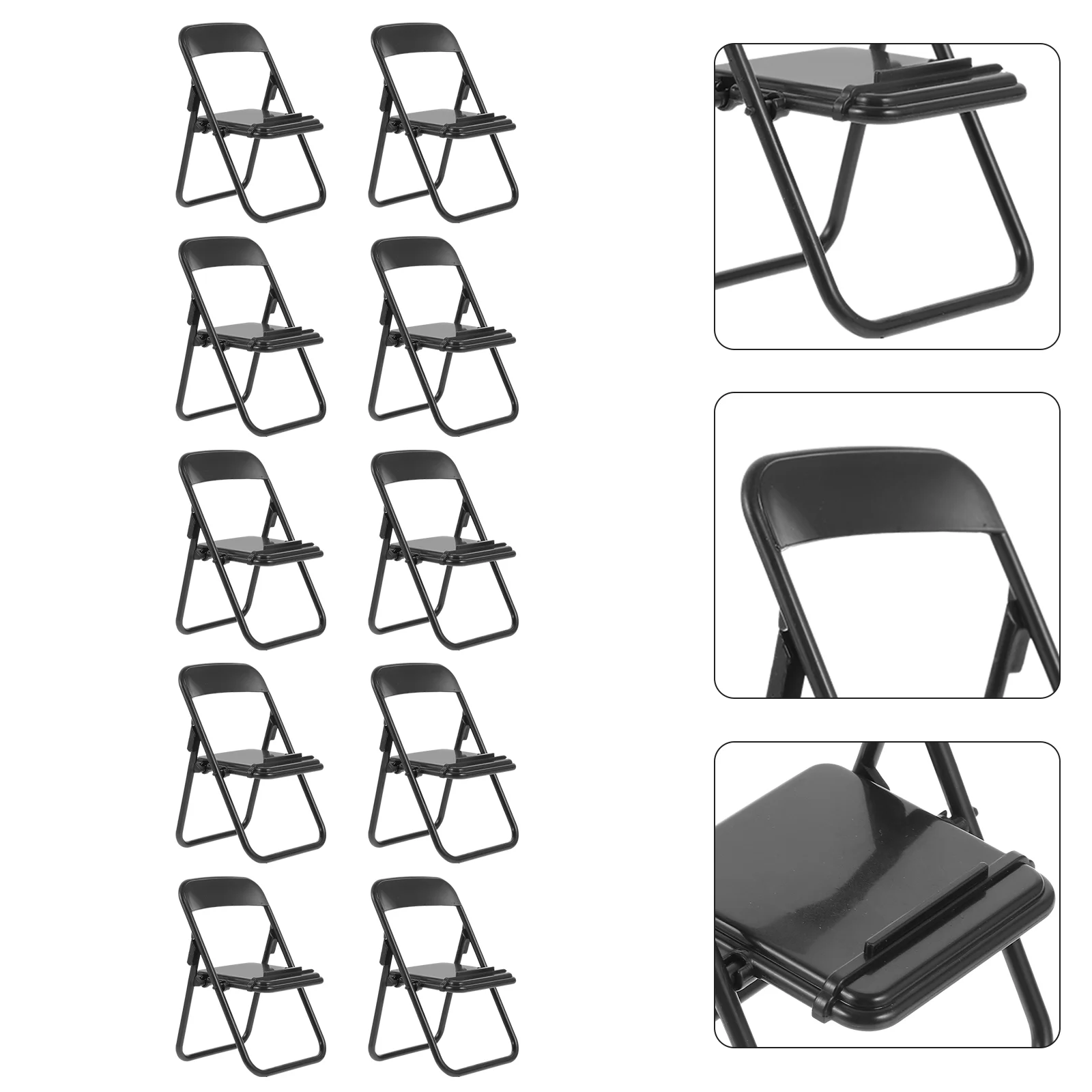 10 Pcs Mini Chair-shaped Mobile Phone Holder Dollhouse Folding 10pcs (black) Miniature Stand Ornament Tiny Prop Abs