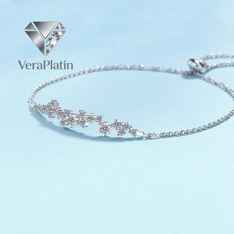 

ВераПлатин Браслеты из белого золота 18 карат для девушек и женщин, с муассанитом 0.58 карата, подарок на День святого Валентина или день рождения дочери, платина PT950 F