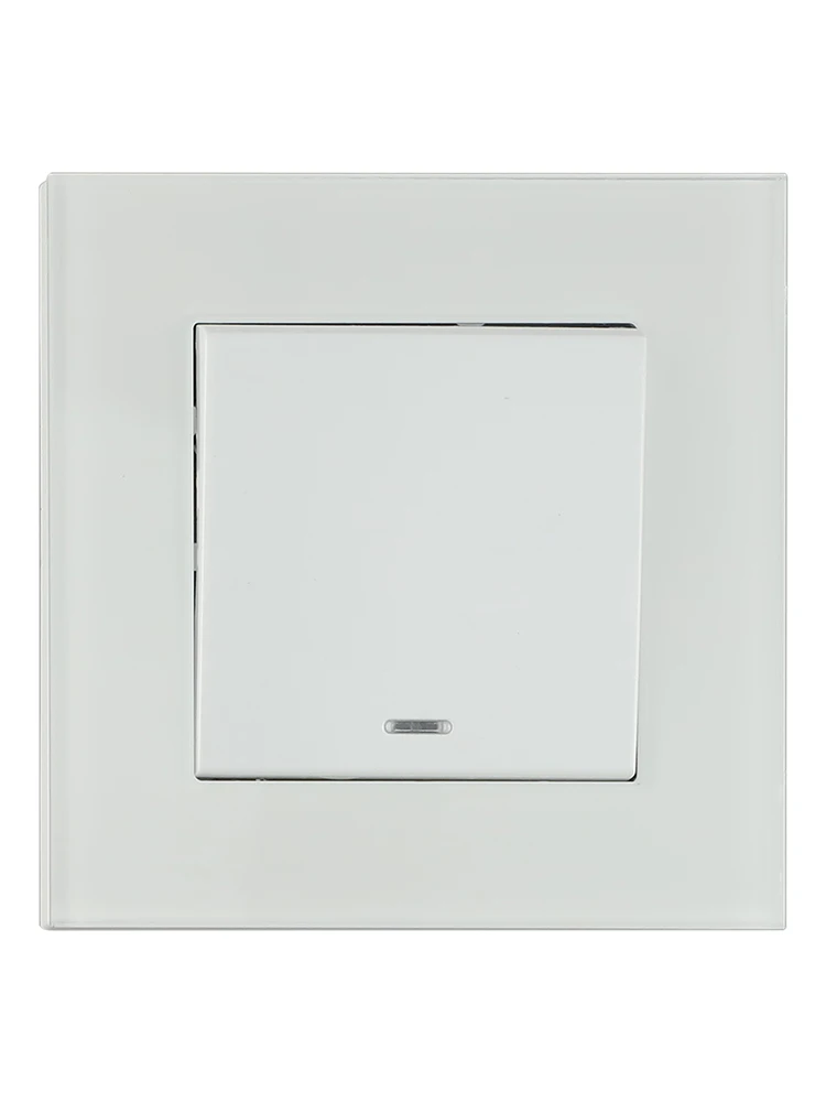Light Luxury Switch Single Control Switch Indoor Use Tempered Glass Shell Copper Nickel Plating 6*6cm For Office
