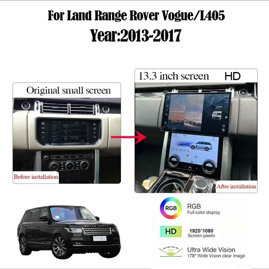 Radio 13.3inch For 2013-2017 Range Rover Vogue/L405 GPS Carplay Android 14 Sceen Multimedia Player Bosch and Harman AC Button