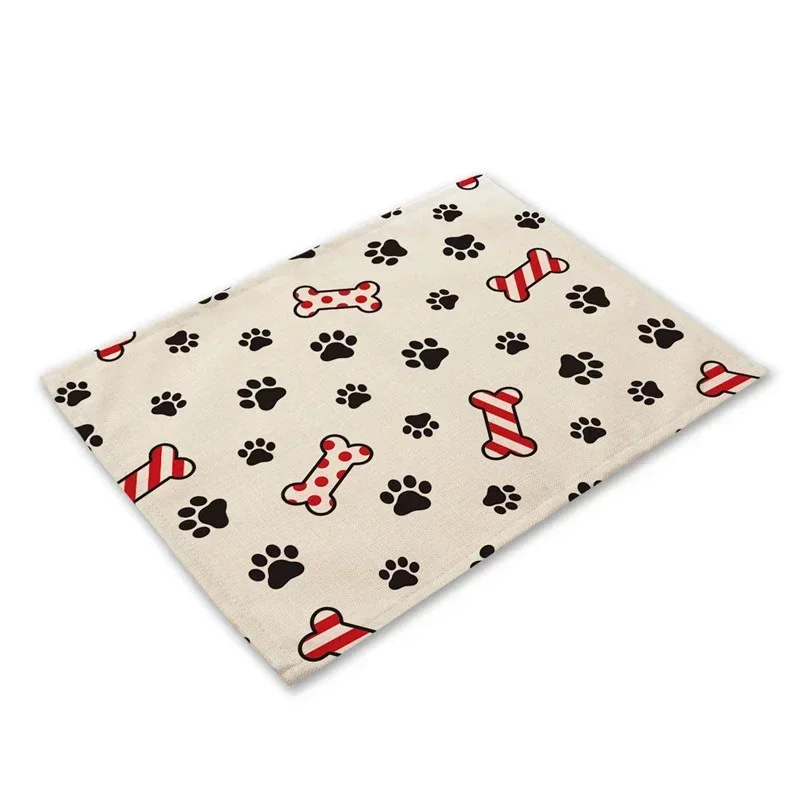 Pug Dog Pattern Cotton Linen Pad Dining Table Mats Coaster Bowl Cup Mat Pattern Kitchen Placemat 40*30cm  Decor Tea mats Trivet