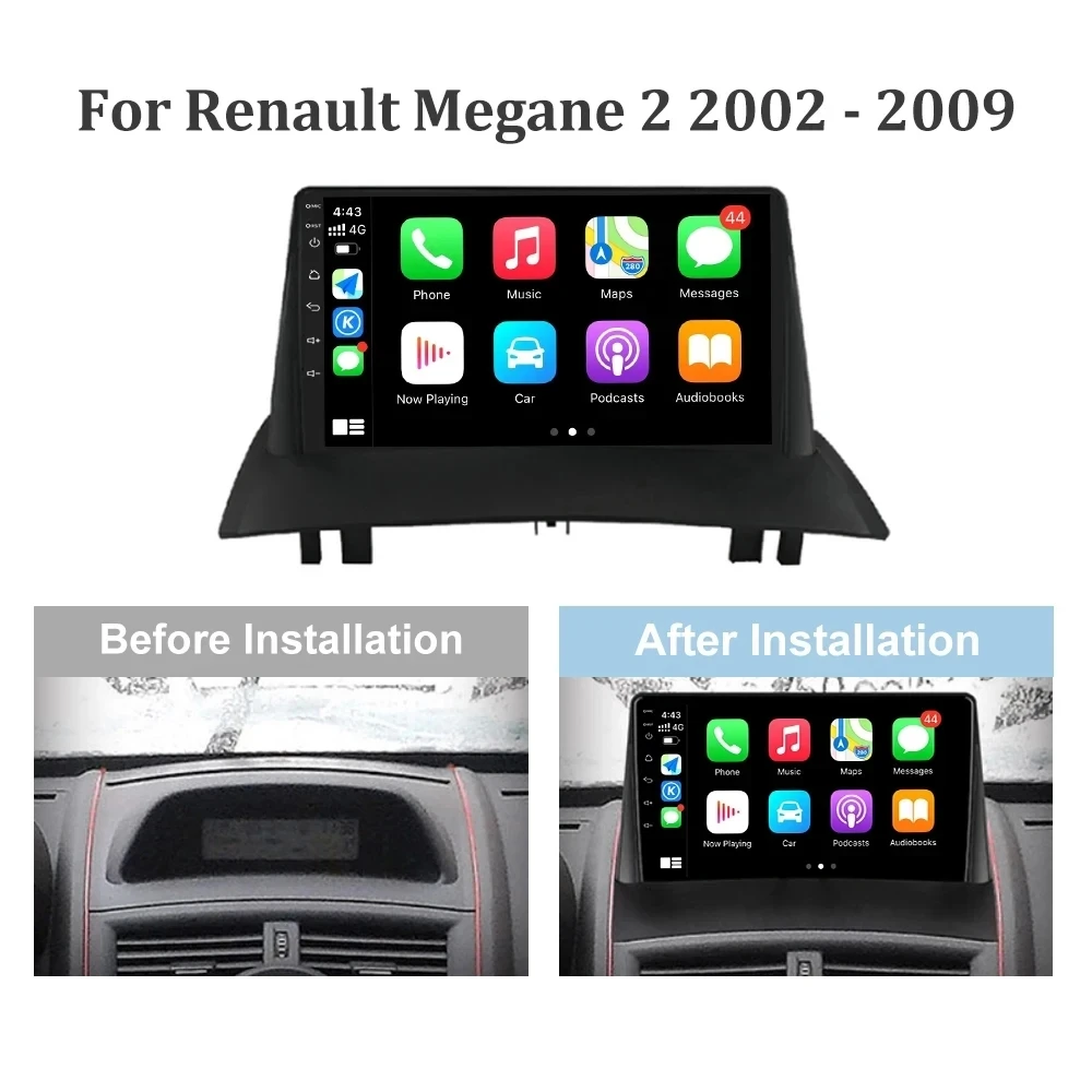 Android14 Carplay Car Radio For Renault Megane 2 2002 2003 2004 2005 - 2009 Navigation GPS Multimedia Player WiFi Stereo Auto BT