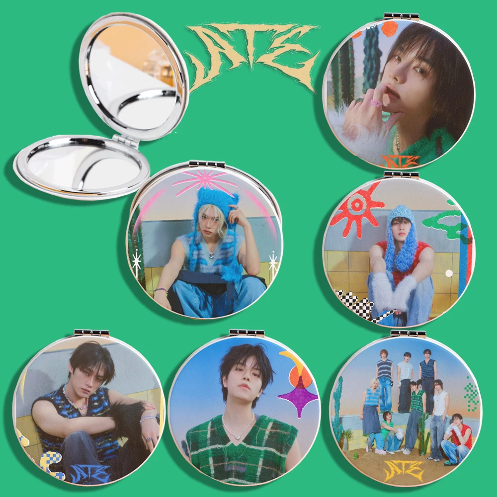 New KPOP Stay Merch Small Mirror ATE Album ROCK STAR FELIX HYUNJIN Bang Chan Mirror Portable Makeup Folding Cosmetics Fun Gifts