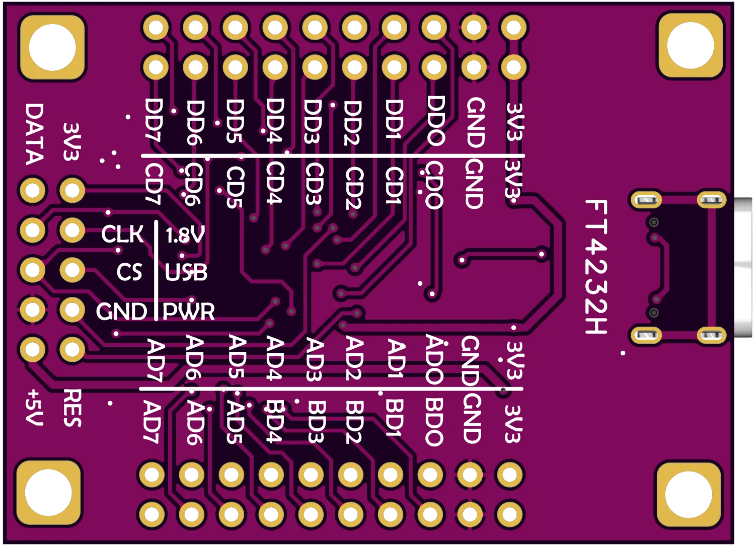 FT4232 Vierkanal-USB-Typ-C-zu-Seriell-Port UART/SPI/I2C/JTAG/RS232/RS485/RS422 Modul – Detail 3