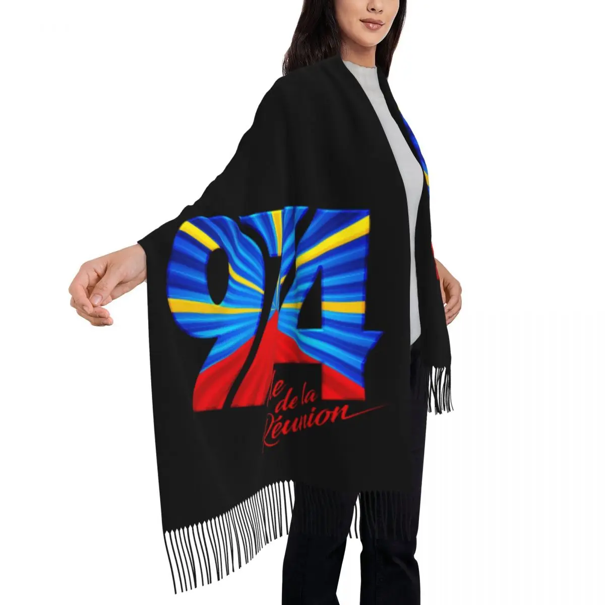 Bufanda personalizada con logotipo de la Isla de la Reunión para mujer, chal largo con borlas cálido para invierno y otoño, bufandas orgullosas Unisex de la reunión, 974