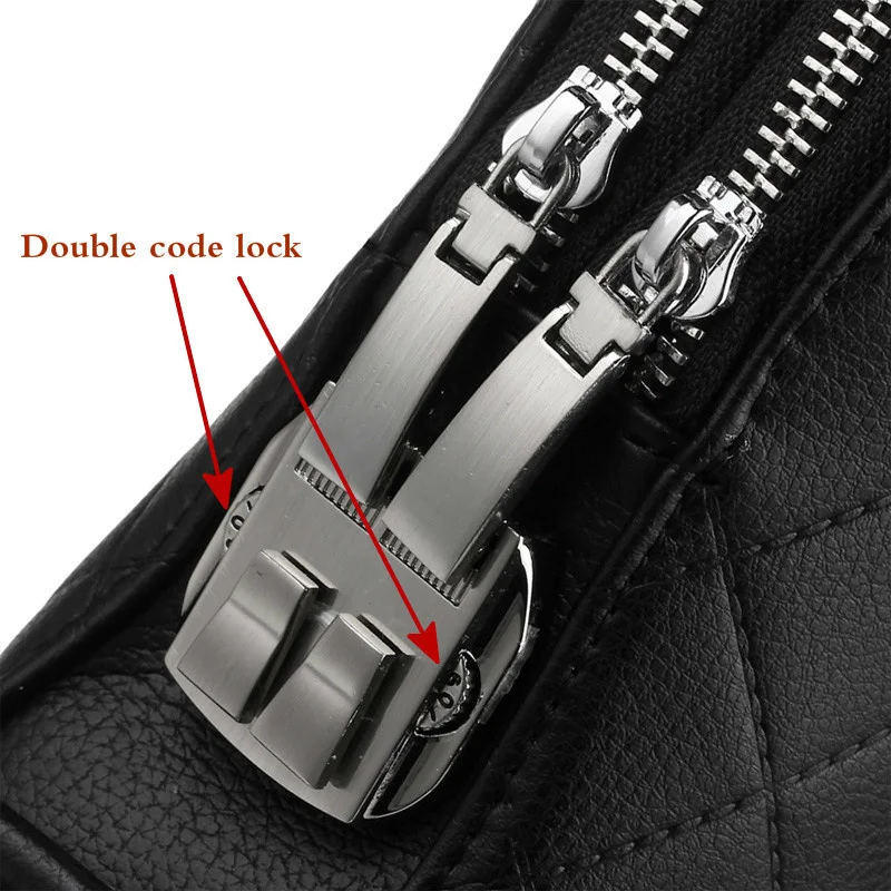 Men Business Briefcase Leather Handbag New Design Coded Lock Shoulder Crossbody Bag Male Messenger Double Layers Anti-theft Bags