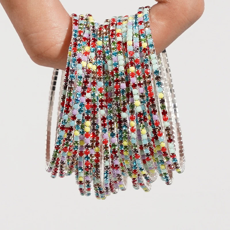 5pcs Fashion Colorful Acrylic Crystal Rhinestone Elastic Bracelet For Women Stretch Wristband Wedding Bracelets Daily Jewelry - Image 4