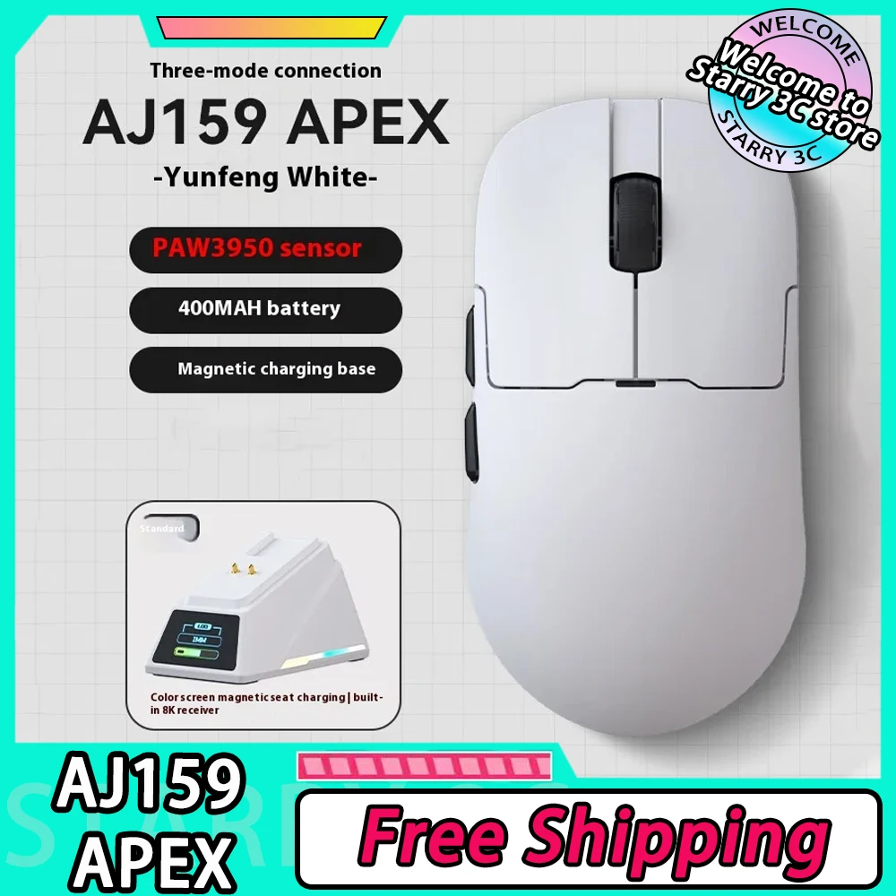 

AJAZZ AJ159APEX Wireless Mouse Tri Mode 8K PAW3950 Sensor Low Latency Gaming Mouse Charge Base Lightweight 56g Pc Gamer Man Gift