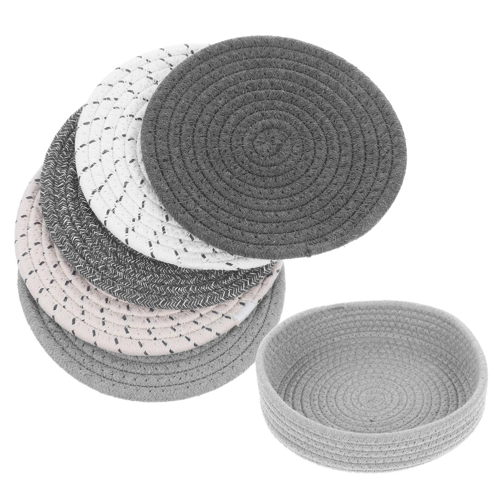 

1Set Round Cotton Rope Woven Placemat Handwoven Rustic Heat Resistant Pot Mat for Tabletop Dinner Party Woven Coaster