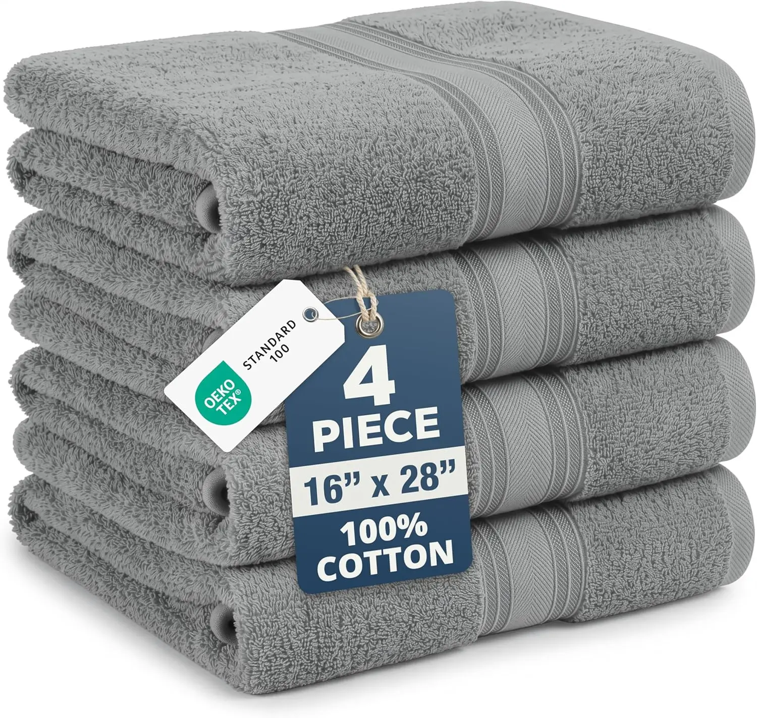 

Grey Hand Towels for Bathroom - Pack of 4 (16" x 28") - 100% Cotton Double Stitched Edges - Ultra Soft, Quick Dry & Highly Absorbent - Everyday Comfort Hand & Face Towels for Family and Gym Use - Grey