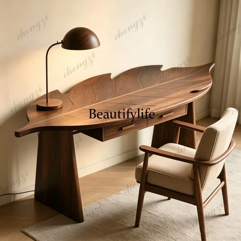 D178 New Chinese style solid wood leaf desk North American ash wood special-shaped art desk modern