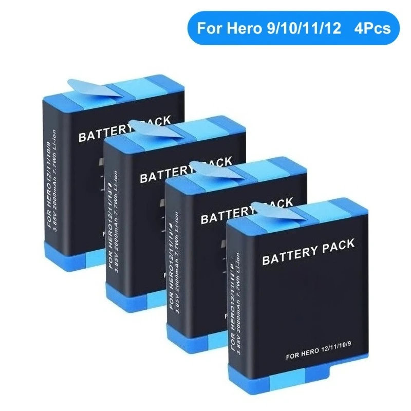 For GoPro Hero 12 11 10 9 2000 mAh Battery 3 Ways Fast Charger Box TF Card Storage For GoPro Hero Accessories
