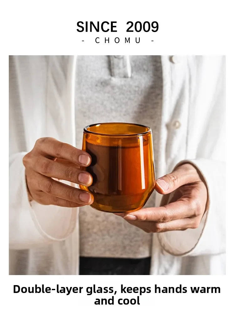 Amber Double Layered Glass Coffee Cup for Women High Aesthetic Value Mocha Latte Australian White Cup Small American Dirty Wa...