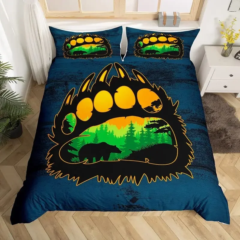 Bear Duvet Cover King Queen For Kids Teens Boys Wild Animal Bedding Set Microfiber Botanical Tree Farmhouse Comforter Cover Set