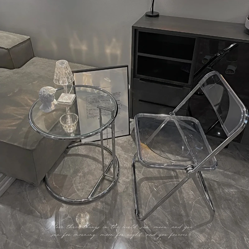 Lift Coffee Table Metal Iron Glass Table Creative Simple Household Transparent Sofa Side Tables Nordic Designer C-shaped Table