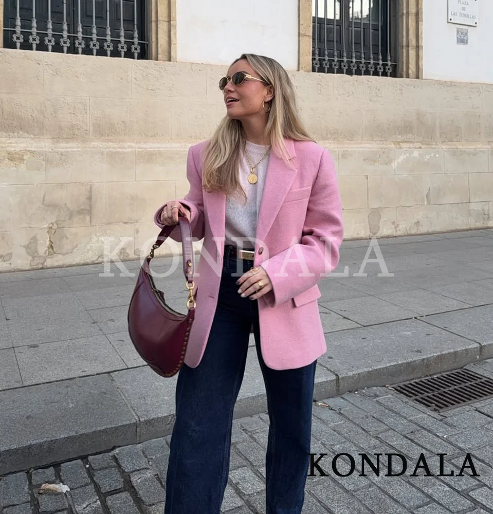 KONDALA Trendy Commute Pink Blazer Women Elegant Cute Buttons Blazer 2026 Spring Fall Fashion Holiday Casual Chic Female Blazer