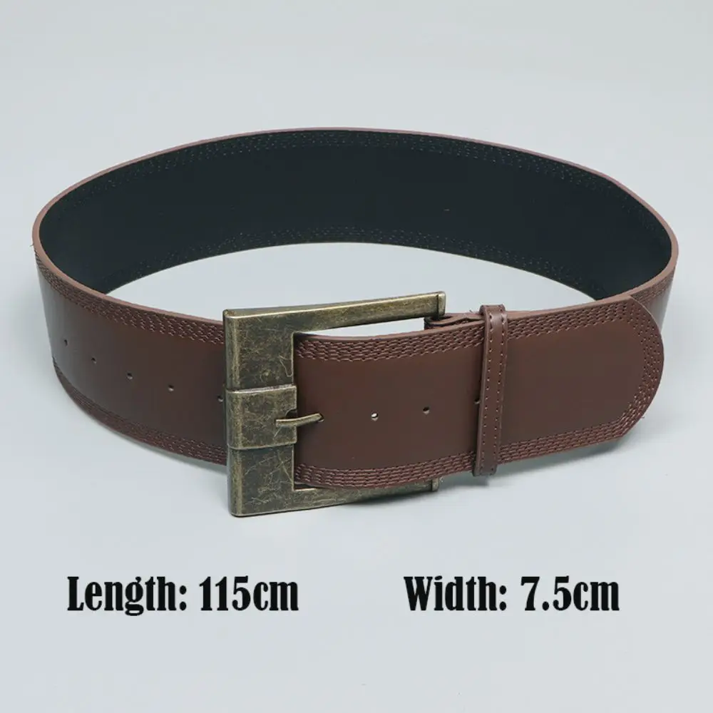 Fashion ikat pinggang lebar Vintage gaya Punk sabuk wanita warna Solid kulit PU gesper logam ikat pinggang Grunge untuk wanita