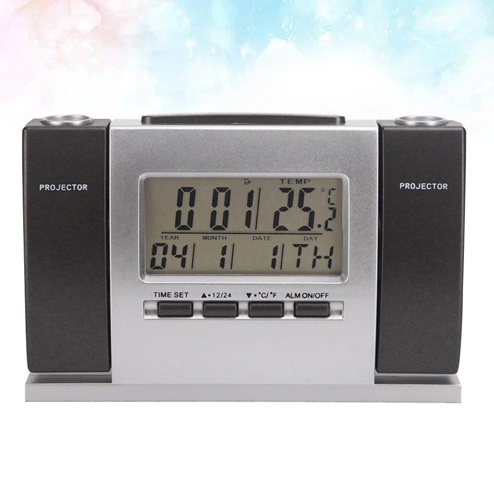 Digital Clock With Temperature Projection Clear Lcd Display Silent Alarm Function For Home Office Indoor Use