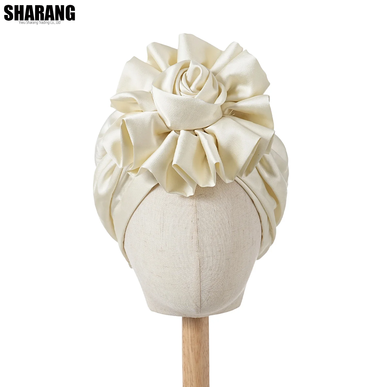 1 Stück Damen-Turban mit großer Blume, weicher Kopfwickel, Beanie-Mütze für Damen, Kopfbedeckung, Stirnband – Detail 4