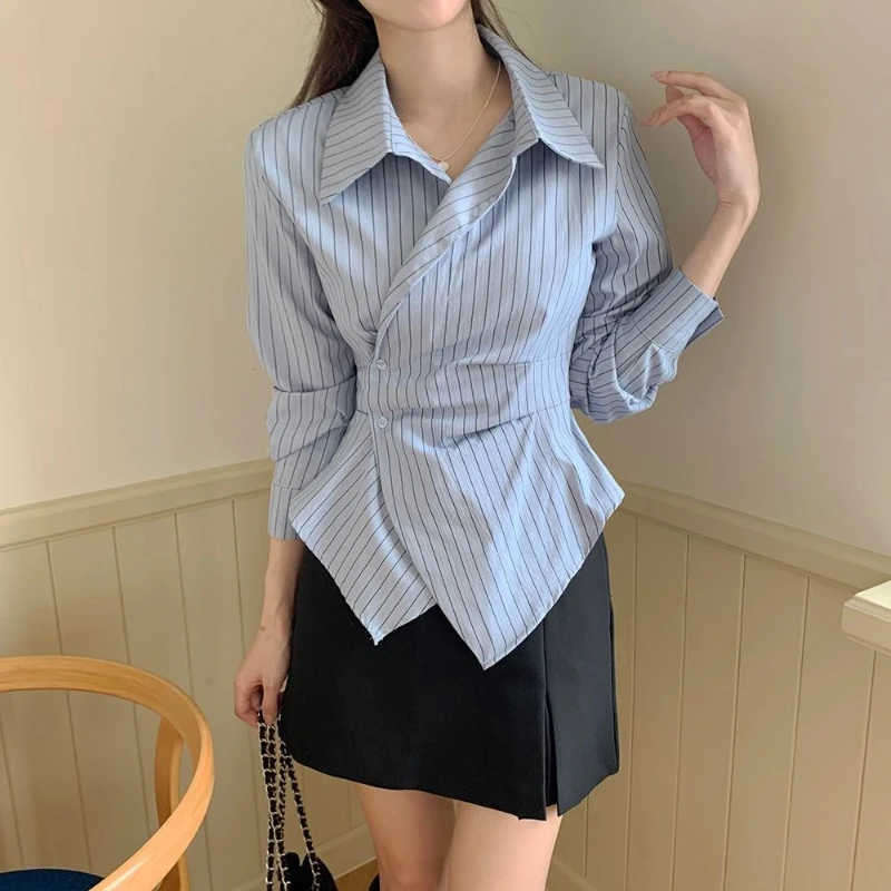 

Women's Shirt and Blouse Crop Cute Elegant Modern Long New Collection 2025 Y2k Fashion Youth Chic Aesthetic Striped Female Tops