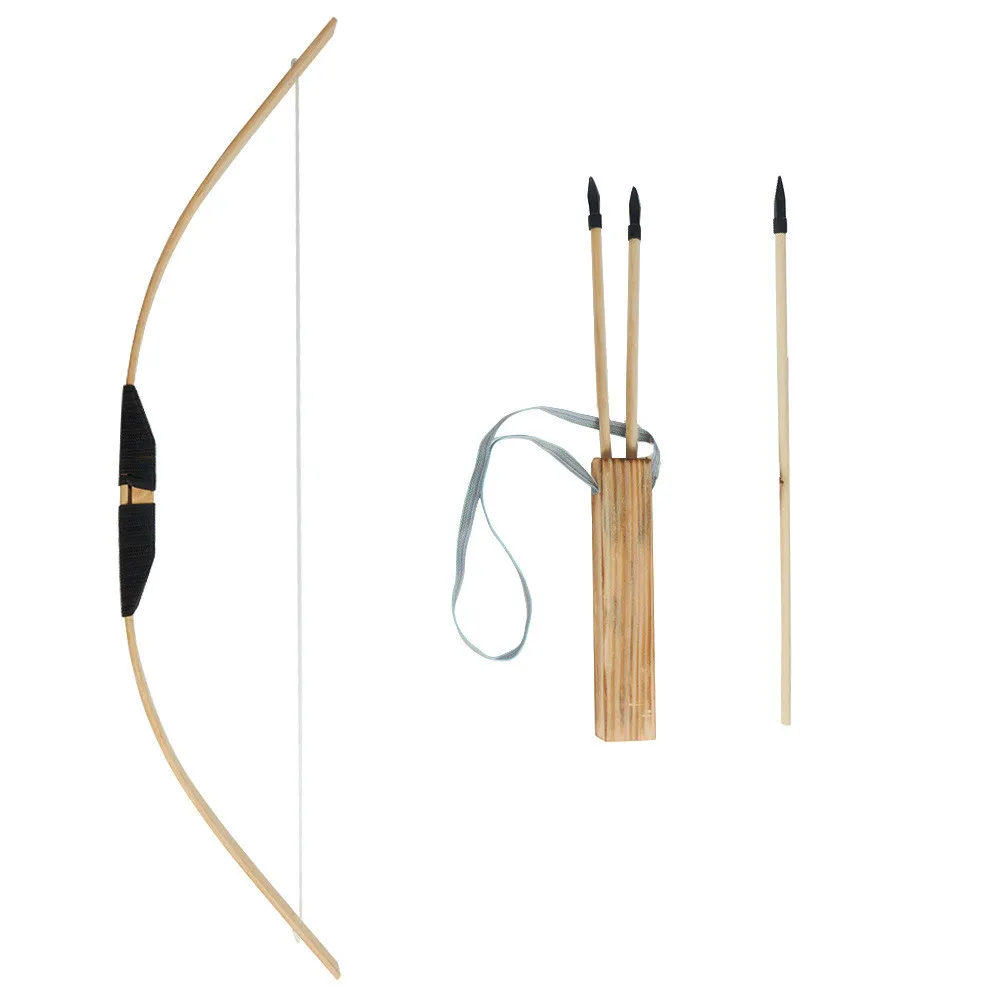 Bamboo Wooden Bow Children Bow Arrow Sets with Arrow Quiver For Outdoors Game Archery Shooting Toys Kid's Gift