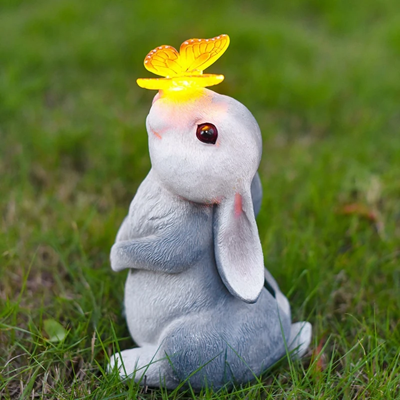 

Садовый уличный Декор-кролик с солнечной бабочкой, искусственные садовые статуи, украшения для кроликов, любителей сада, семьи