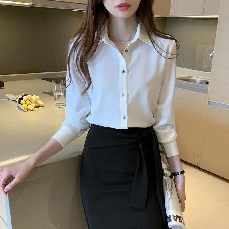 Satin Women Shirt 2024 OL Fashion Long Sleeve Blouse Woman Casual Shirts White Shirt Womens Tops Solid Basic Shirts and Blouses