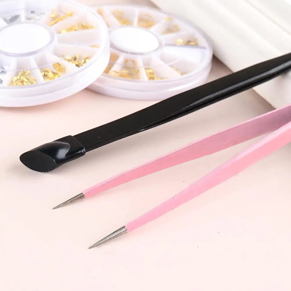 

2 Pcs Manicure Tools Decal Pressing Nail DIY Two-headed Tweezers Dual-headed