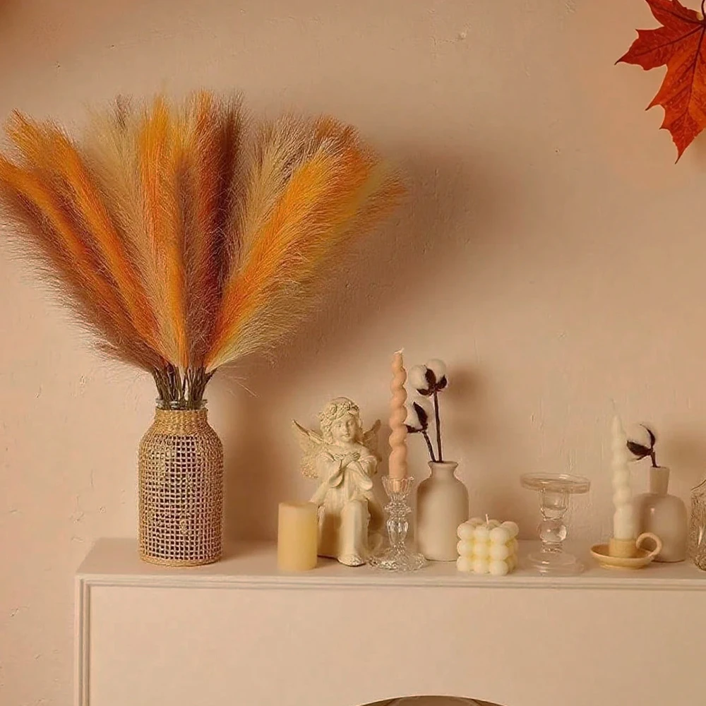Orange künstliches Pampasgras, Herbstdekoration, 8/16/24 Stück, künstliche Blumen für Hochzeit, Party, Zuhause, Schlafzimmer, Tisch, Herbstdekoration, Blume – Detail 2