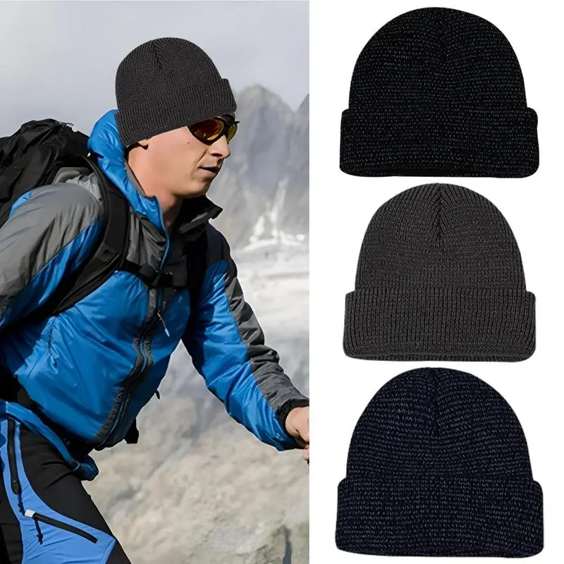 Reflective Beanie For Men Winter Reflective Beanie Hat Cap High Visibility Winter Soft Warm Knit Cuffed Hats For Running Dog