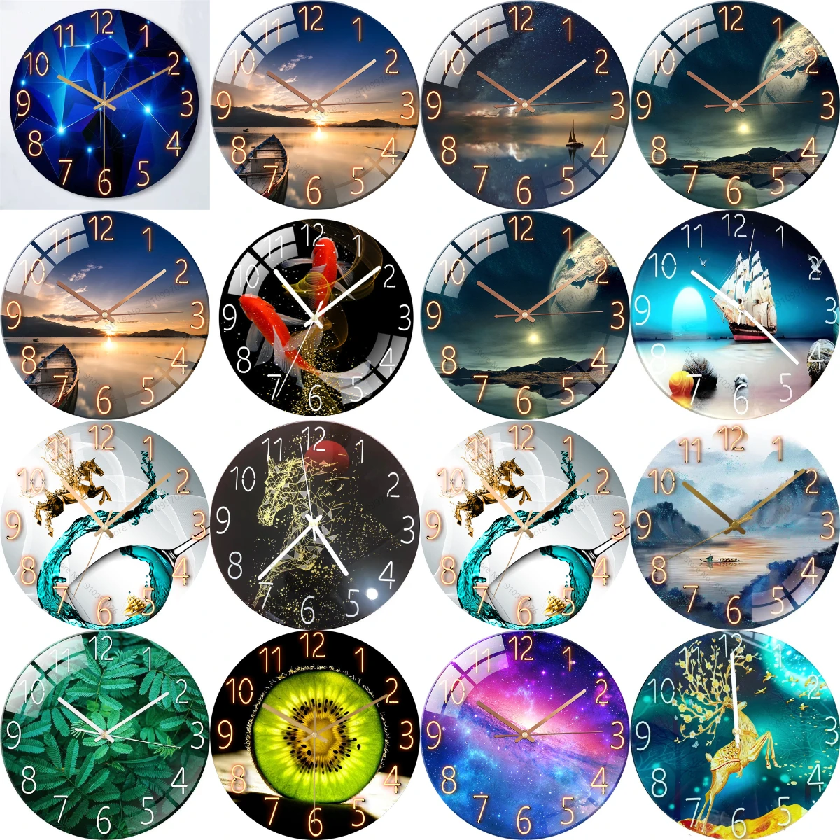 12inch Wall Clock Geometric Elements Dark Blue Clock Thickened Tempered Glass Silent Movement Quartz Clock Living Room Bedroom