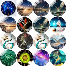 12inch Wall Clock Geometric Elements Dark Blue Clock Thickened Tempered Glass Silent Movement Quartz Clock Living Room Bedroom
