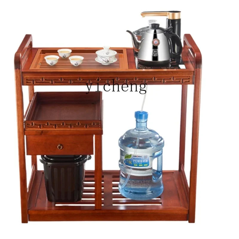 TQH combined wood carving mobile tea cart  tray automatic integrated tea table tea set household