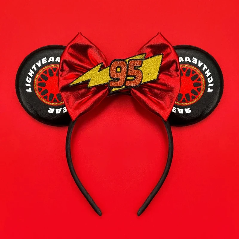 

Disney Pixar Anime Cars Lightning McQueen Ears Headbands Women Sequin Bow Mater Hair Accessories Kids Piston Cup Hairbands Girls