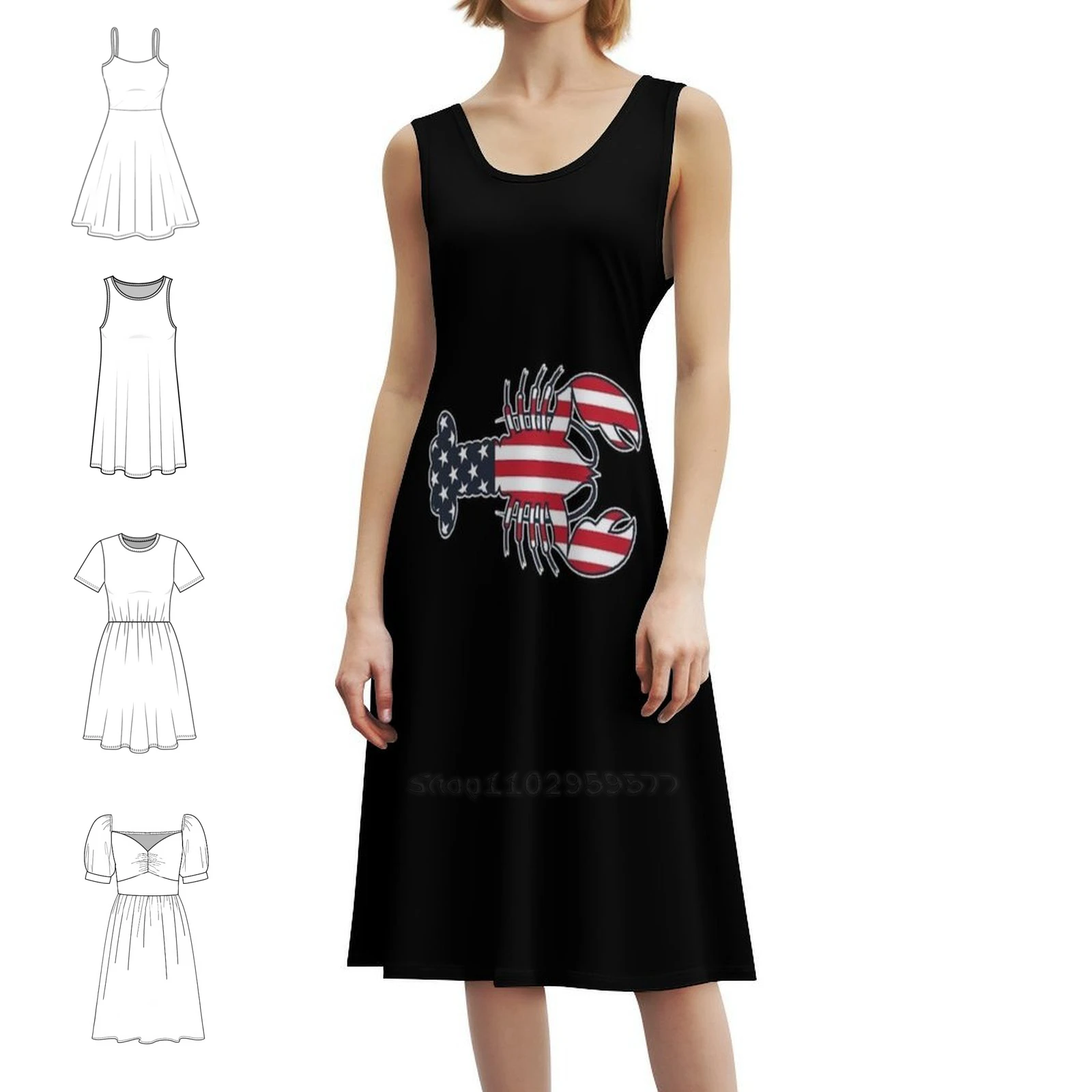 Lobster Cape 4Th Of July American Flag Bohemian Sleeveless Dress For Women Print Beach Party Dresses Cape 4Th Of July American
