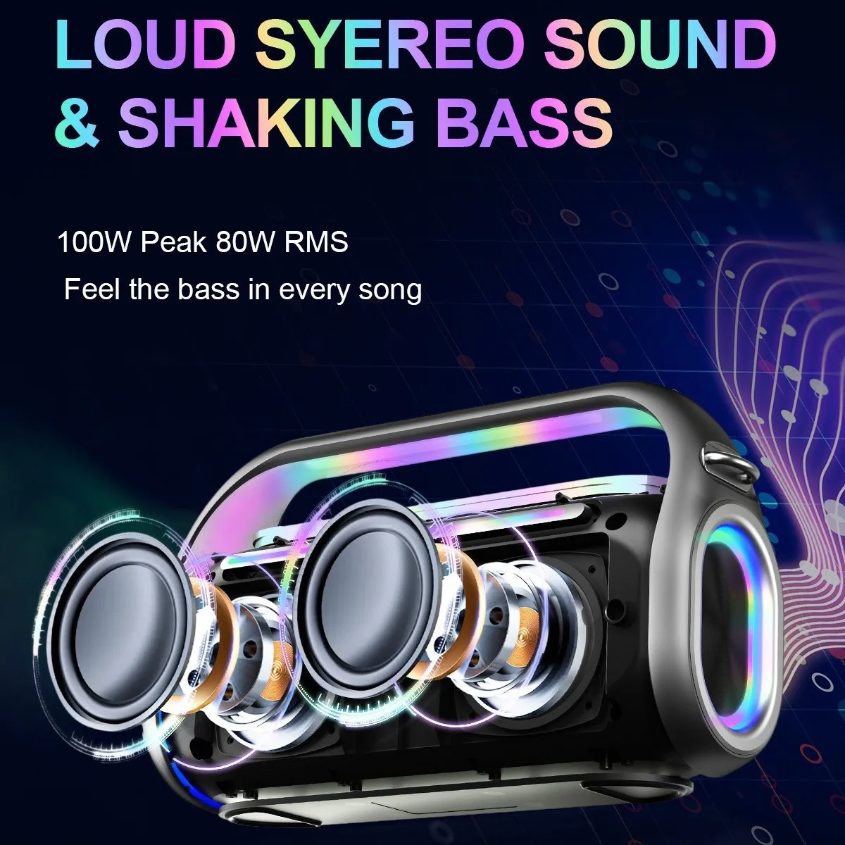 

2025 hot sale New 100W high-power Bluetooth speaker, outdoor waterproof and dustproof portable high-volume subwoofer K