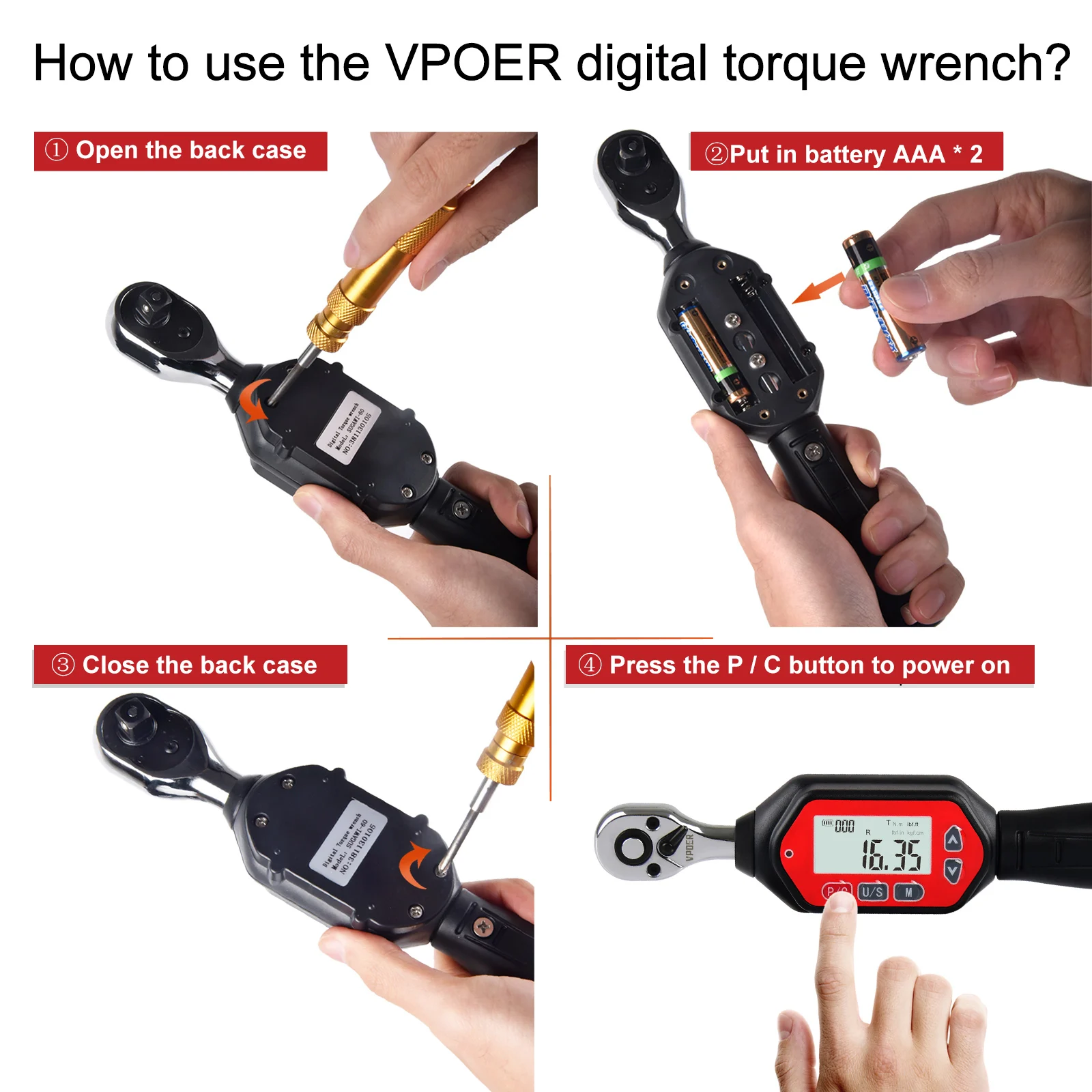 Imagem -03 - Chave de Torque Digital de 430 Nanômetro da Movimentação de 0.9 Polegadas 0.6622.11 Pés-lbs Libra de 8-265 Polegadas com Buzzer & Diodo Emissor de Luz Calibrado