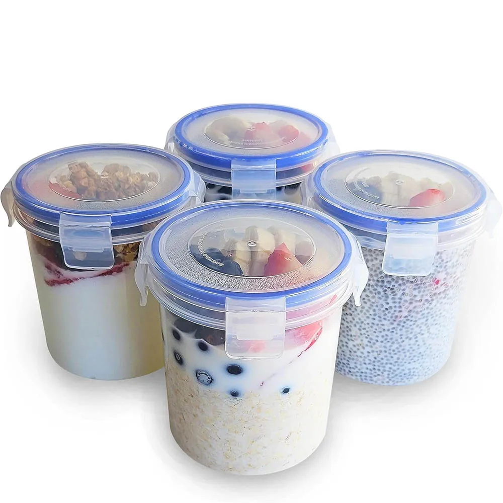 16oz Plastic Overnight Oats Container with Lids-Portable Cereal and Milk Container on the go,Airtight Snap Lock Storage Jars