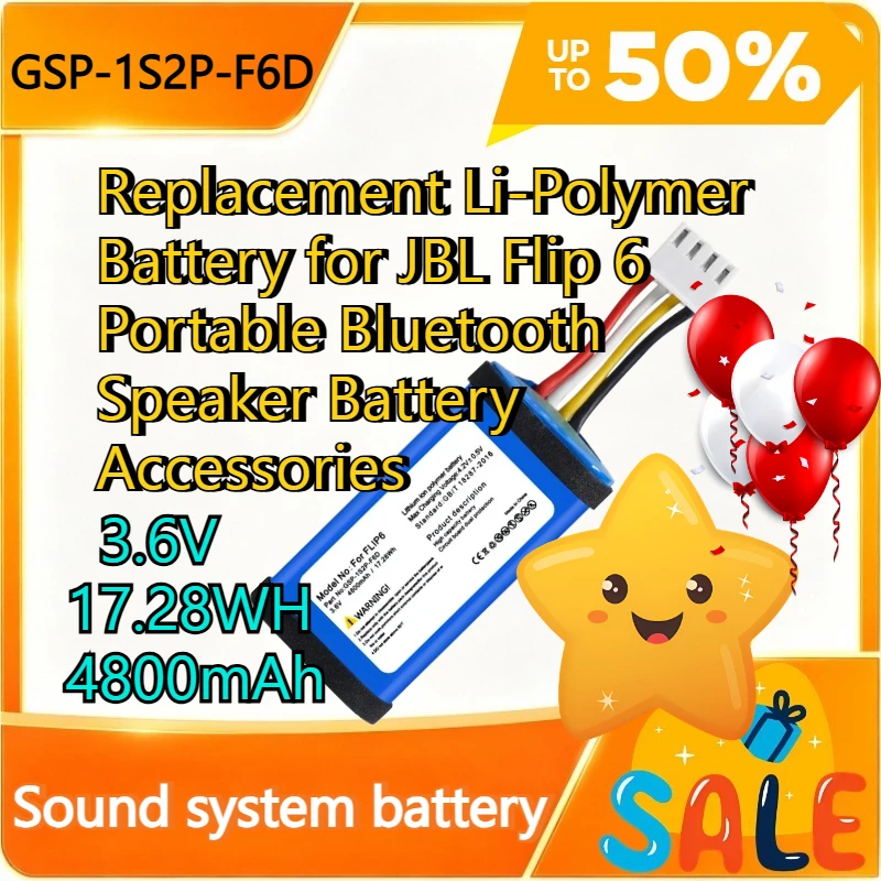 Jbl Speaker Flip 6 - GSP-1S2P-F6D 3.6V 4800mAh 17.28Wh Replacement Li-Polymer