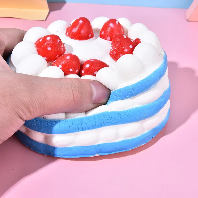 Strawberry Cake Squishy Toy, Slow Rising PU Foam Stress Relief Squeeze Toy, Realistic Food Themed Decompression Toy for Kids