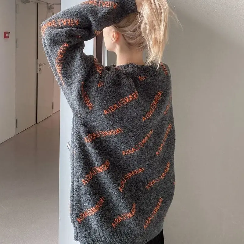 Y2K Harajuku Goth Angel Print Sweater Long Sleeve Jumper Oversize Knit Autumn Winter Sweater Casual Women Sweater