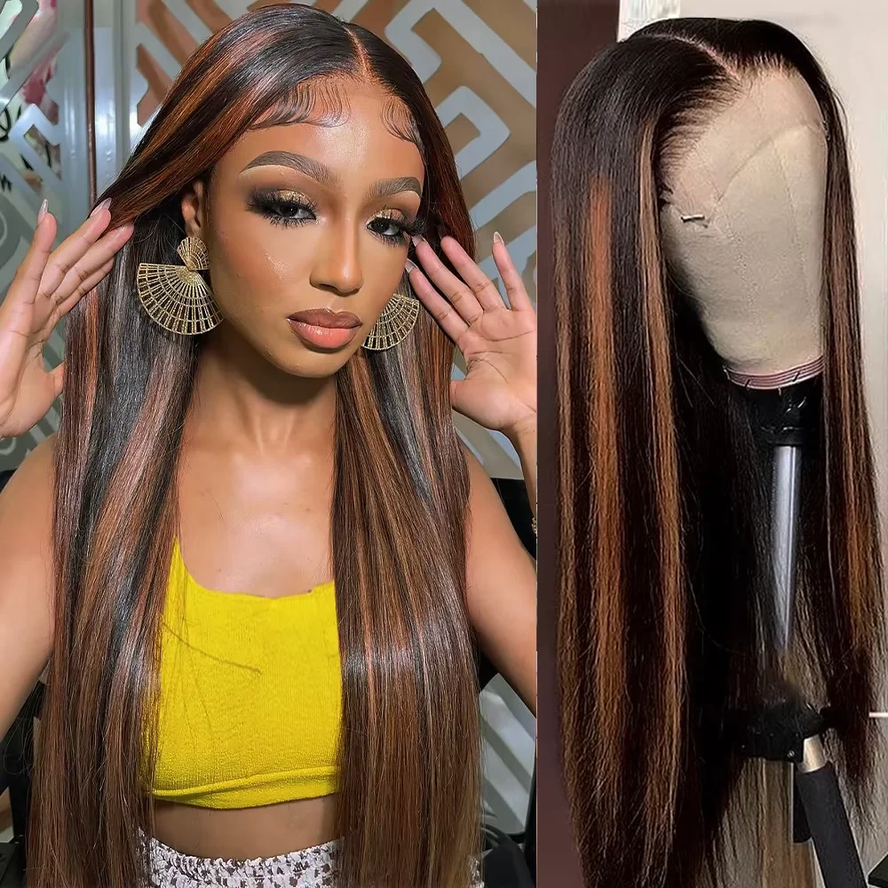 

13x4 1B/30 Straight Lace Frontal Wigs Human Hair 13x6 Pre Plucked Ombre Highlight Lace Front Wig FB30 Brazilian Remy Hair Wigs