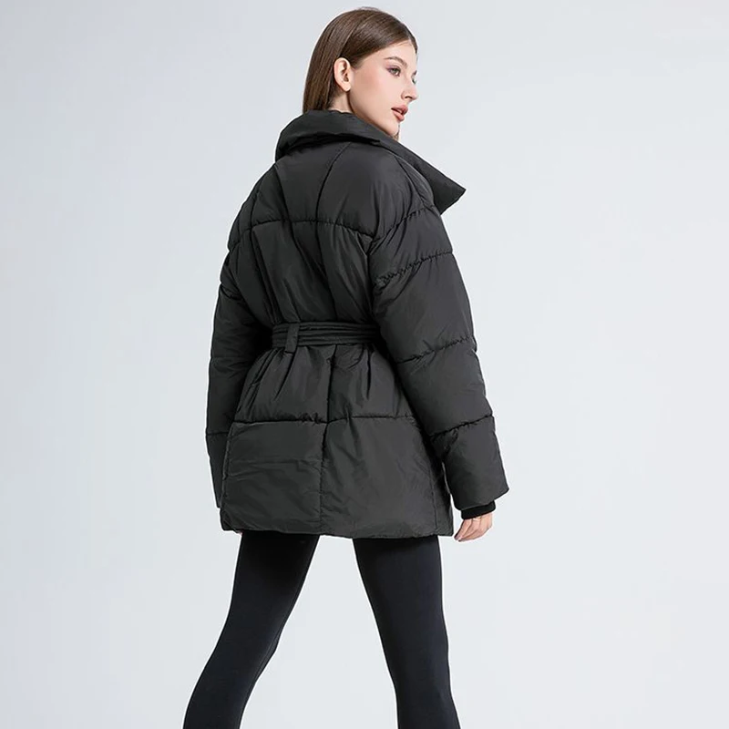 

Chic Thick Warm Parka 2025 New Winter Down Cotton-Padded Coat Women's Overcoat Tight Waist Season Korean Lace-Up Cotton Coat