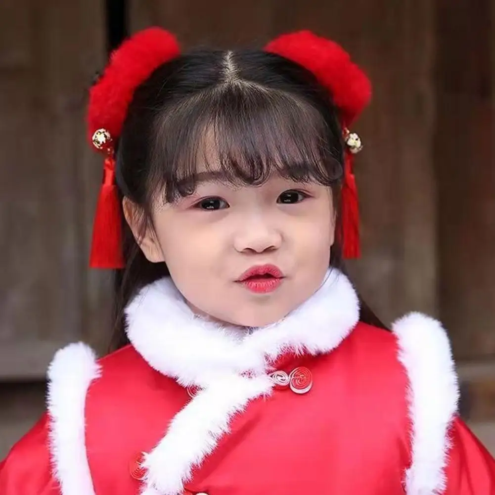 어린이 새해 중국 스타일 봉제 술 머리띠, 여아용 헤어 로프, 새해 파티, 어린이 빨간 머리 액세서리, 1 쌍