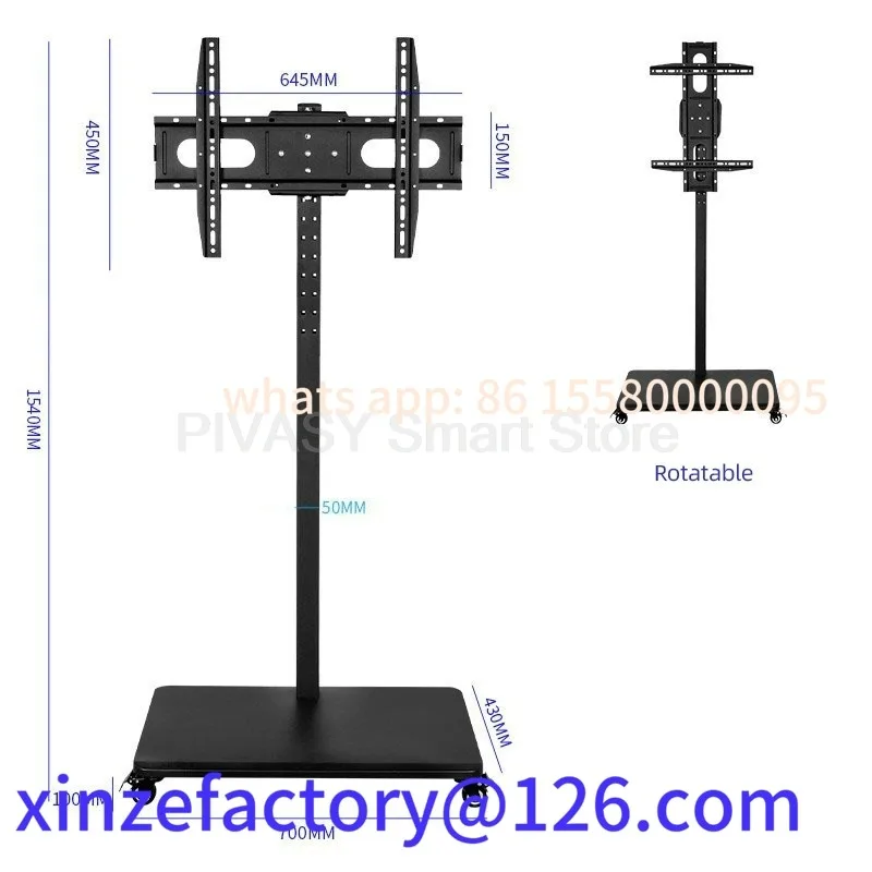Suporte de chão universal personalizável para TV de 32-65 polegadas Base de aço resistente giratória de 360 graus