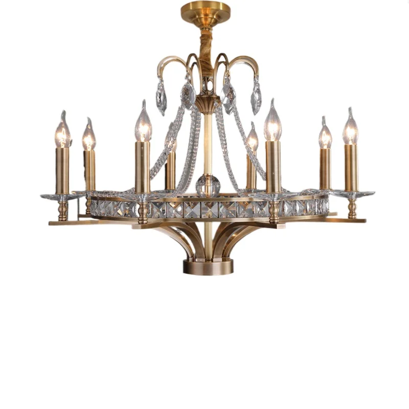 All Copper Simple French Candle Lamp Simple Beauty Living Room Chandelier Duplex Building Light Luxury Crystal Lamp