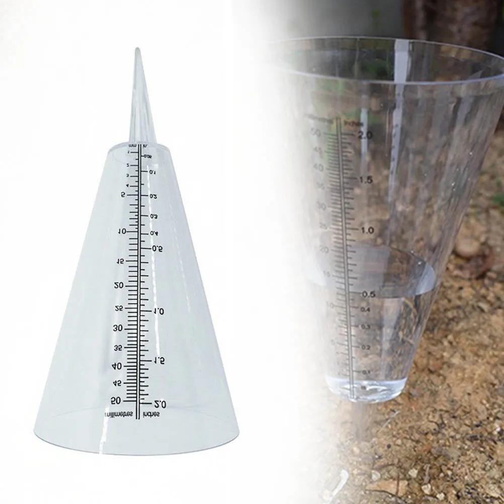 

1 Pcs Rain Meter 50mm Max Measure Range Cone Rain Cup Fence Deck Building Garden Plug-in Transparent Rain Gauge