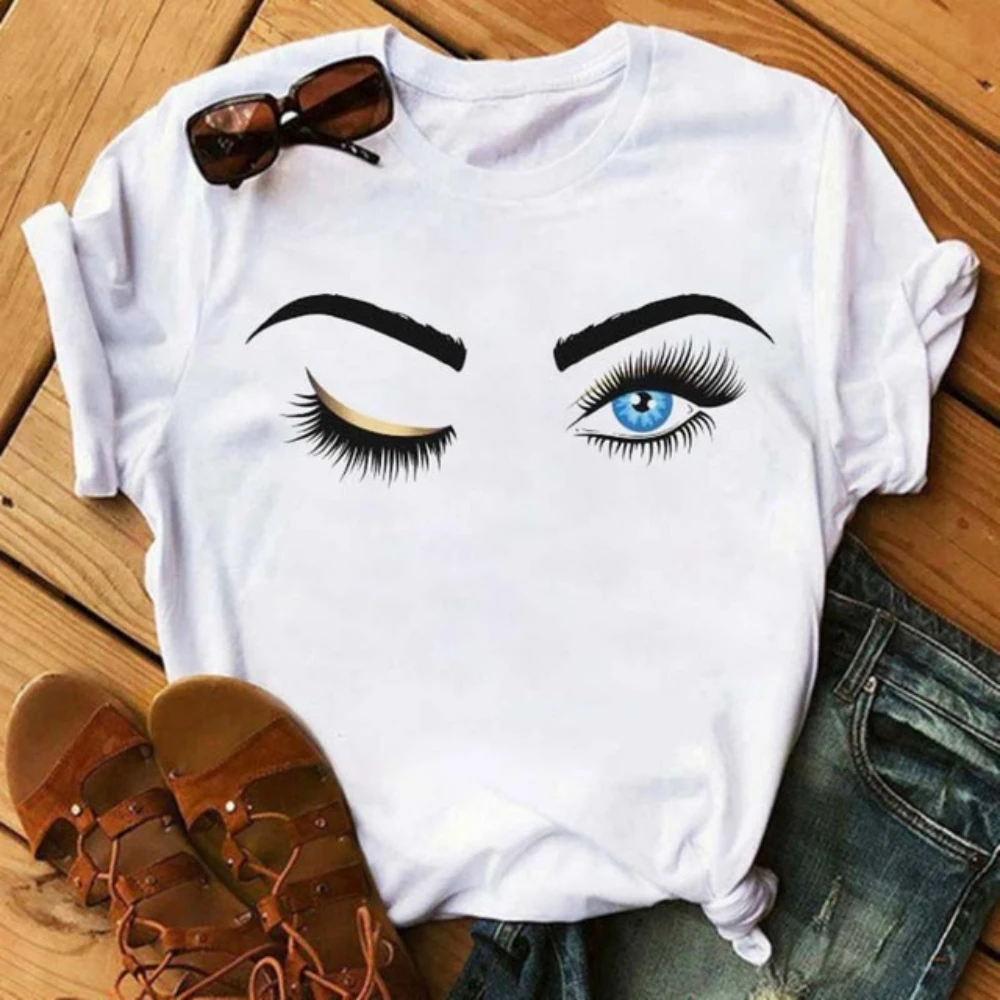 Femmes T-shirts dessin animé Sexy lèvres cils mode à manches courtes vêtements élégant T-Shirt dame imprimer dames T-Shirt Streetwear